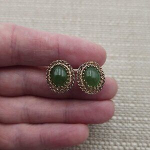 Worn Gold Over Sterling Silver Nephrite Screw On Earrings A2088